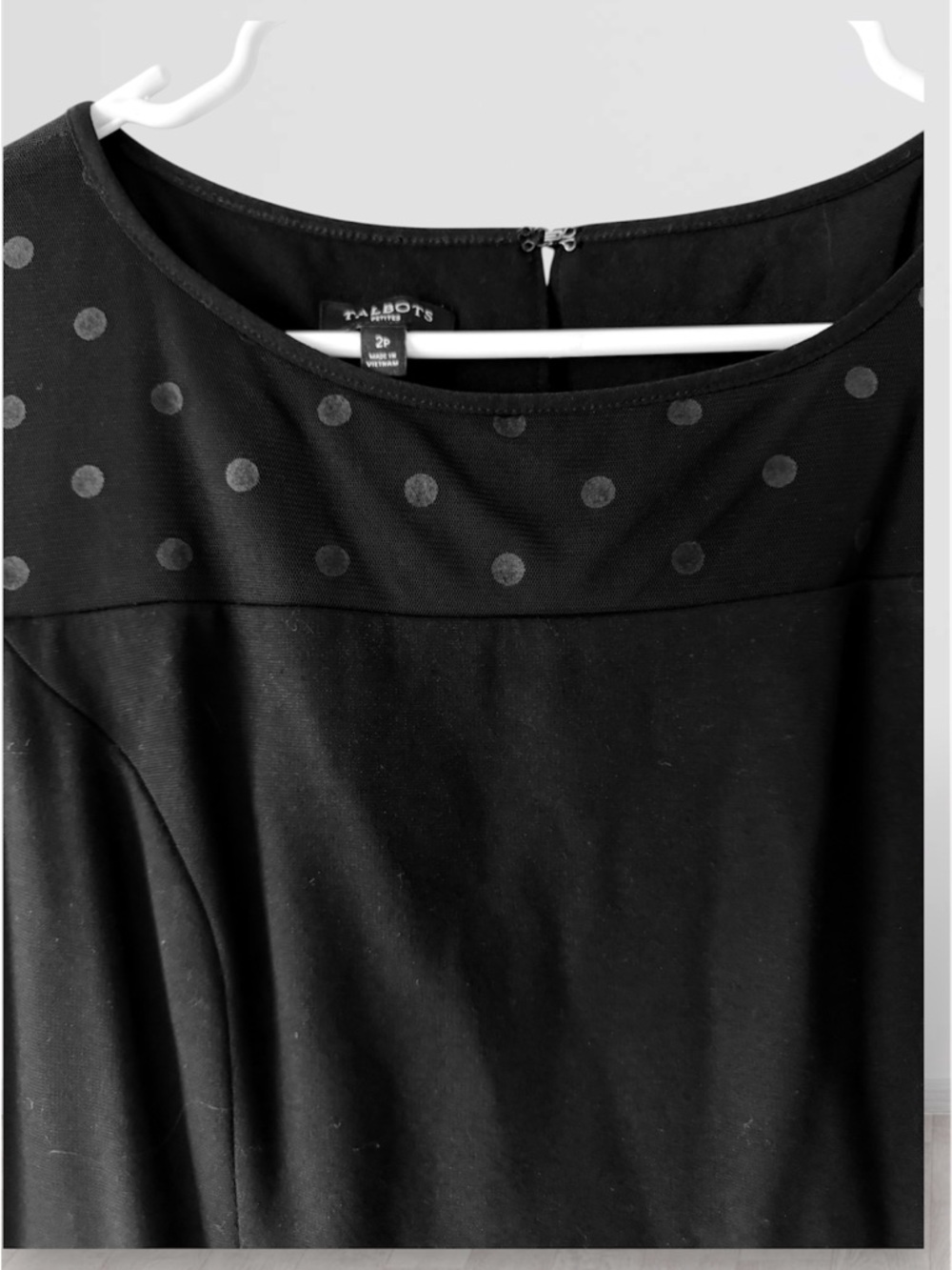 Talbots Black Sheer Polka Dot Sleeve Sheath Dress - Petite 2P - Picture 3 of 6
